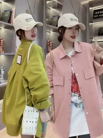 简约衬衫女宽松慵懒风休闲百搭长袖通勤衬衣中长款外套2023春秋款商品大图