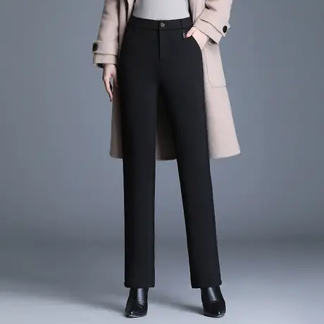 黑色高腰显瘦加绒加厚直筒裤女简约时尚大码休闲长裤2023秋冬新款商品大图