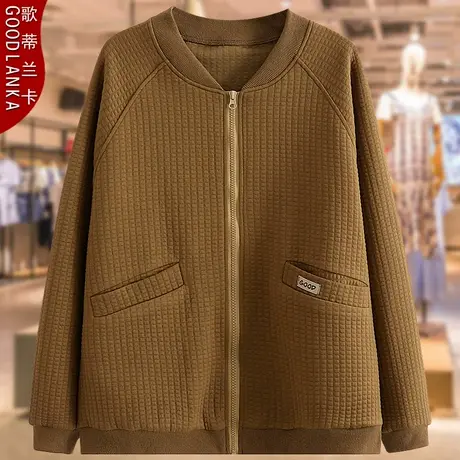 大码中年胖妈妈春秋夹克女200斤大码宽松时尚百搭立领休闲短外套商品大图