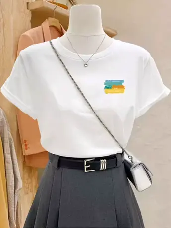 美式复古白色仿棉短袖t恤女夏季2023新款欧货时尚洋气时髦上衣服商品大图