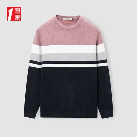 海一家时尚条纹毛衣2023冬季新款雪尼尔保暖舒适长袖针织衫男商品大图
