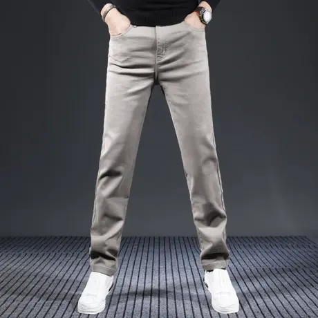 浅卡其色牛仔裤男2023新款秋季宽松直筒裤商务休闲时尚水洗长裤商品大图