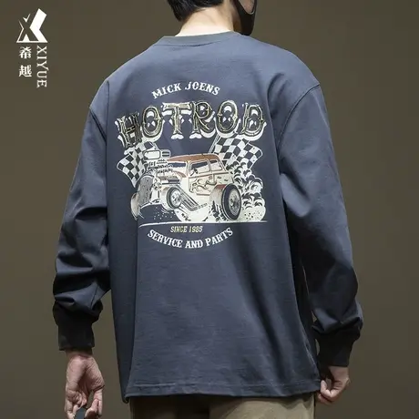 希越后背个性印花卫衣男薄款长袖T恤2024春秋新款宽松大码打底衫商品大图