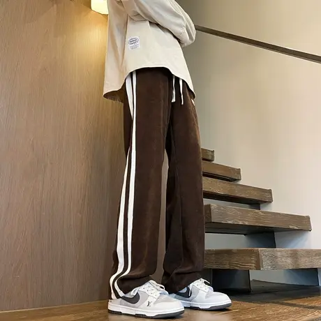 条纹垂感拖地裤子男韩版潮流ins夏季薄款三条杠阔腿裤vibe休闲裤商品大图