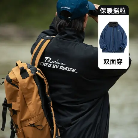 男士黑色双面穿外套潮牌男春秋高级感痞帅摇粒绒美式夹克2023新款商品大图