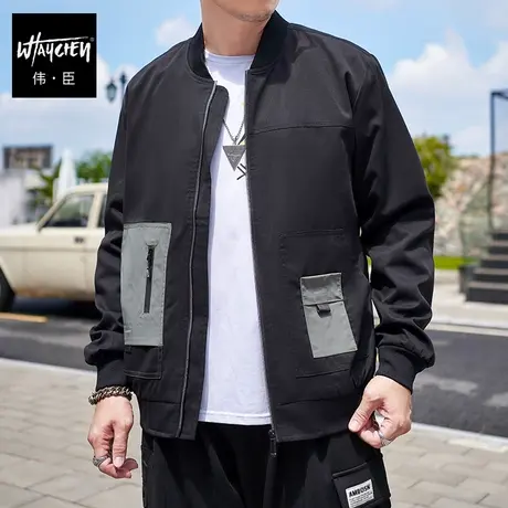 伟臣潮牌大码男装秋冬新品男式夹克胖子加肥加大宽松棒球服外套男商品大图