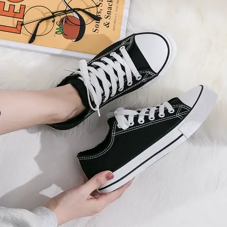 加绒帆布鞋女鞋2020秋季新款韩版百搭学生小黑鞋平底休闲街拍布鞋商品大图