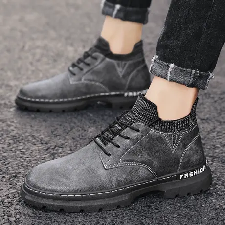 男鞋2022年新款秋季休闲皮鞋英伦风男士工装低帮马丁防水工作潮鞋商品大图