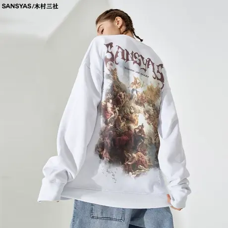 木村三社SANSYAS 天堂设计感卫衣男2024新款中性风圆领美式上衣图片