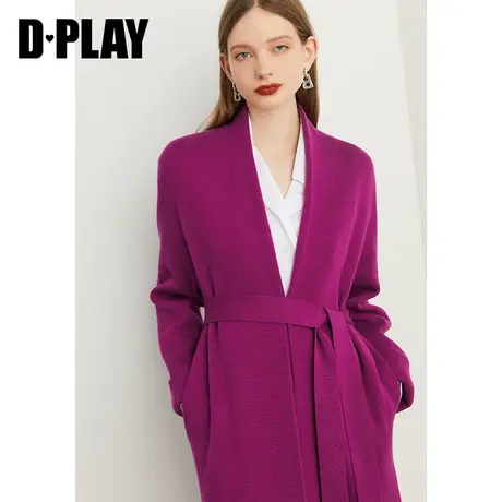 DPLAY【黑标】秋装新慵懒风含羊毛暗夜玫瑰紫色针织开衫外套商品大图