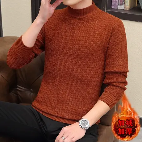 秋冬季毛衣男士韩版半高领毛衣保暖针织衫个性线衣修身白色打底衫商品大图