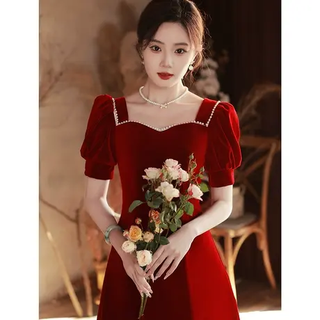 敬酒服新娘2024新款小个子法式订婚礼服女夏季红色连衣裙平时可穿商品大图