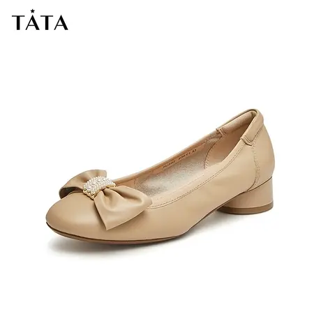 Tata他她法式浅口单鞋女气质通勤粗跟晚晚鞋2024春季新款7UZ02AQ4商品大图