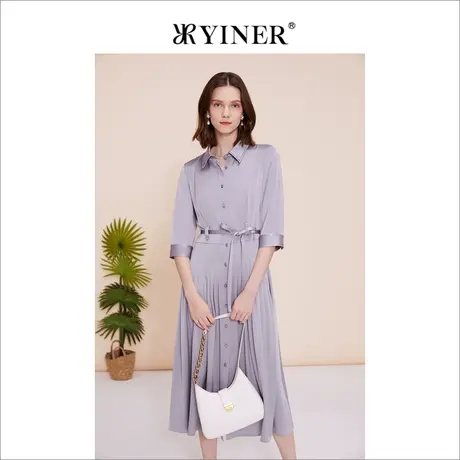 YINER音儿2023春季时尚环保三醋酸衬衫式连衣裙图片