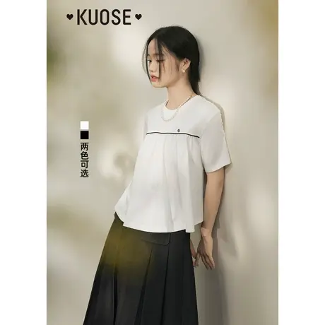 阔色白色正肩短袖T恤女2023夏季新款娃娃衫设计感短款宽松上衣图片