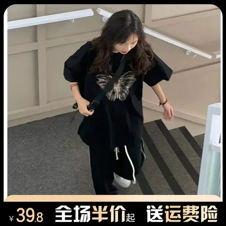 纯棉重磅磨毛短袖t恤女2024新款春夏季宽松慵懒风设计感上衣潮牌商品大图