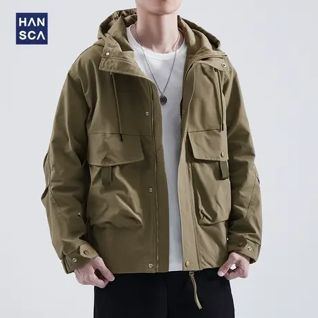 hansca秋季大口袋工装夹克男士休闲美式上衣宽松大码春秋款外套潮商品大图