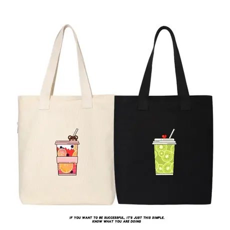 秀洛可爱水果汁吸管图案帆布包单肩包ins少女文艺牛油果绿手提袋商品大图