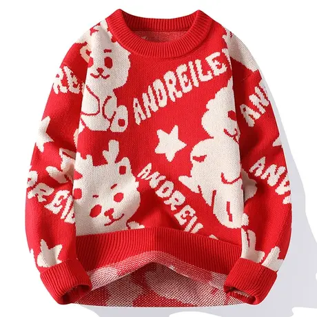 2024龙年亲子装拜年服加厚男女毛衣冬季本命年大红色中大童针织衫商品大图