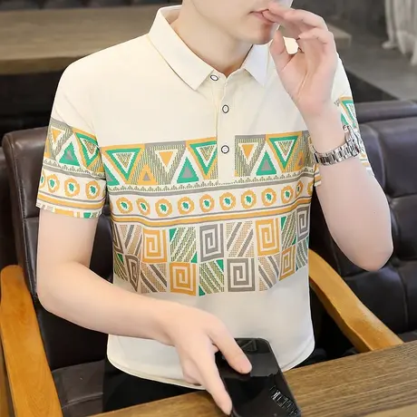 夏季男士短袖t恤 翻领polo衫潮流韩版纯棉半袖体恤潮牌男装上衣服商品大图