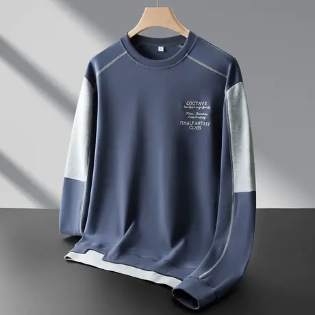 秋冬季撞色拼接贴布补丁袖子卫衣下摆假两件2023新款男士潮牌tT恤图片