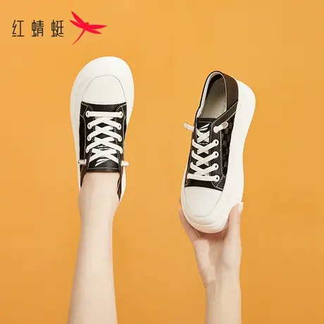 红蜻蜓厚底帆布鞋女夏款2023年新款平底休闲板鞋网面透气薄款女鞋商品大图
