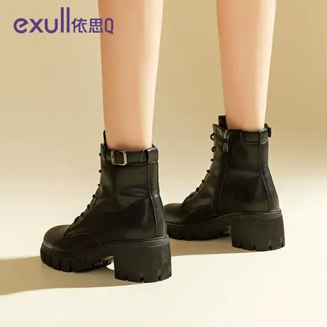 依思Q女烟筒靴厚底增高中筒2023冬季加绒新款百搭短靴女松糕底鞋商品大图