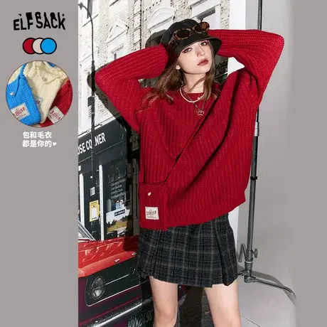 妖精的口袋【送包包】圆领套头毛衣女2023冬季新款复古针织上衣图片