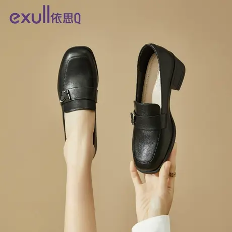 依思Q通勤上班女鞋2024年春季新款粗跟纯色ins风蝴蝶饰品女单鞋图片