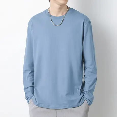 纯棉长袖t恤男装2023新款秋季纯色宽松上衣服全棉内搭打底衫秋衣商品大图