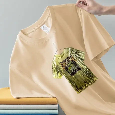 重磅纯棉t恤男短袖潮牌圆领上衣服夏季全棉半袖美式宽松圆领体恤商品大图