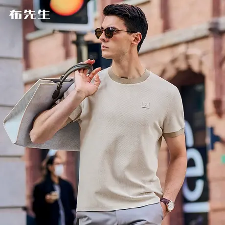 MrBu布先生质感logo真皮标纯棉T恤2023春夏新款休闲青年装AT12036商品大图