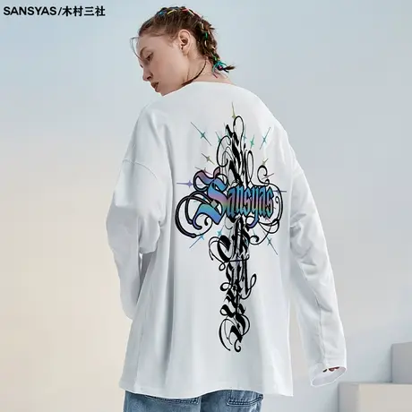 木村三社x救赎系列燕归来春季纯棉长袖t恤男宽松2022早春新款上衣商品大图