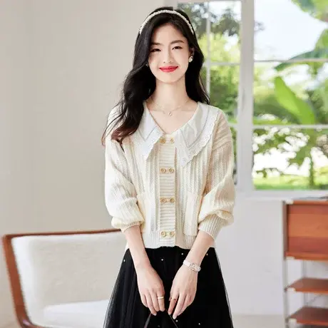 时尚气质针织毛衣开衫2022年秋季新款淑女温柔显瘦通勤简约上衣商品大图