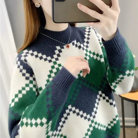 女士半高领毛衣女冬加厚宽松外穿2022年新款爆款时尚洋气秋慵懒商品大图