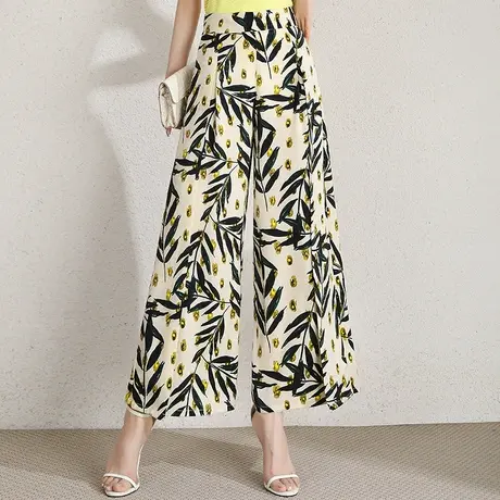 印花阔腿裤女春夏高腰宽松开叉长裤2023新款垂感显瘦气质休闲裤子商品大图