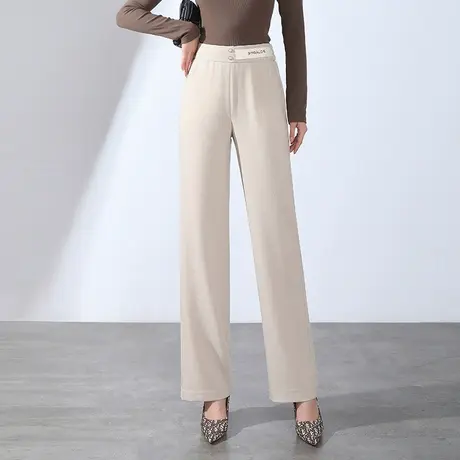 杏色高腰阔腿裤女2023秋季新款洋气时髦减龄休闲裤通勤百搭长裤子商品大图