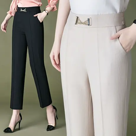 窄管九分裤2023年新款爆款黑色裤女夏季薄款休闲长裤女士哈伦裤子图片