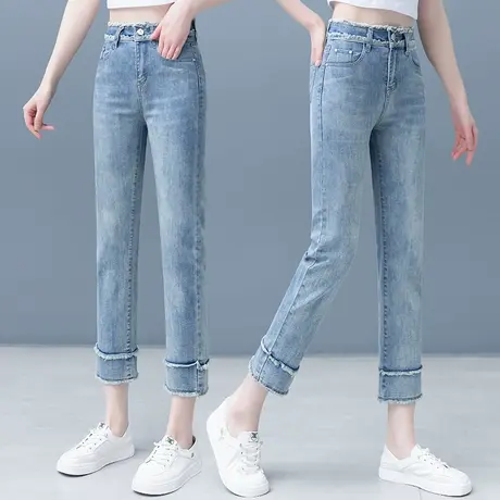 牛仔烟管裤女2023新款夏季显瘦直筒裤韩版时尚小个子九分法棍裤子商品大图