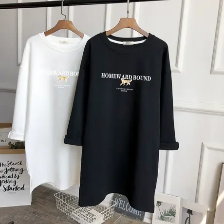 黑色中长款打底衫秋冬季磨毛加厚2022年新款韩版百搭宽松大码上衣商品大图