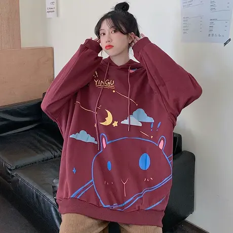 美式复古卫衣女2021宽松韩版ins连帽上衣设计感小众春秋薄款外套商品大图