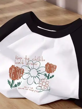 字母印花拼接撞色短袖T恤女夏季新款辣妹大码遮肚子高腰上衣体恤商品大图