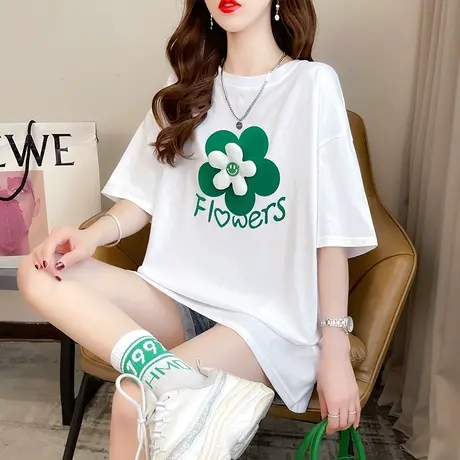 设计感小众短袖t恤女夏韩版宽松欧货大版小个子中长款初夏上衣服商品大图