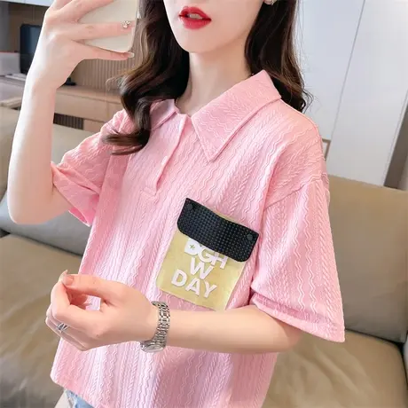 小众设计感娃娃领短袖t恤女夏季韩版宽松大码翻领polo衫半袖上衣商品大图
