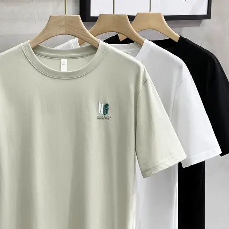 2023新款男士丝光棉短袖T恤夏装简约百搭休闲刺绣男装夏季衣服潮t图片