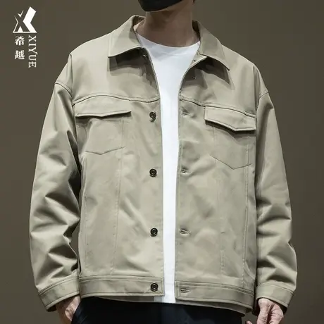 希越高级感品质休闲夹克男秋季抗皱仿皮质感外套宽松大码工装上衣商品大图