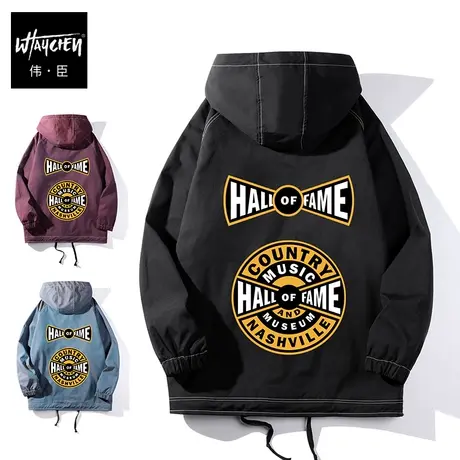 伟臣大码男装加肥加大男外套春秋胖子夹克秋季连帽男士休闲黑色商品大图