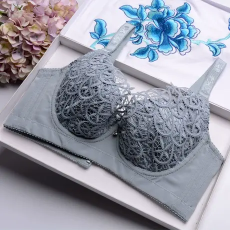 无海绵超薄款模杯胖妹妹胖mm性感聚拢大码缩胸大胸显胸小内衣文胸商品大图