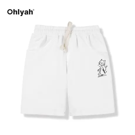 Ohlyah短裤男女卡通小猫咪夏季中性休闲宽松五分裤子情侣抽绳潮牌图片