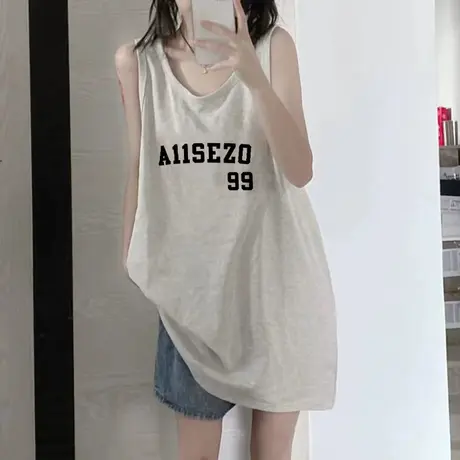 美式纯棉吊带运动坎肩背心无袖t恤女夏季外穿篮球服宽松挂脖上衣图片